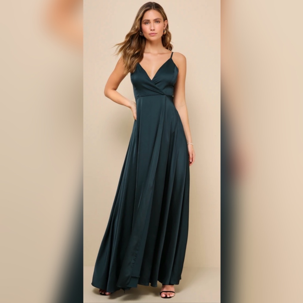 Lulu's Emerald Green Satin Maxi Dress